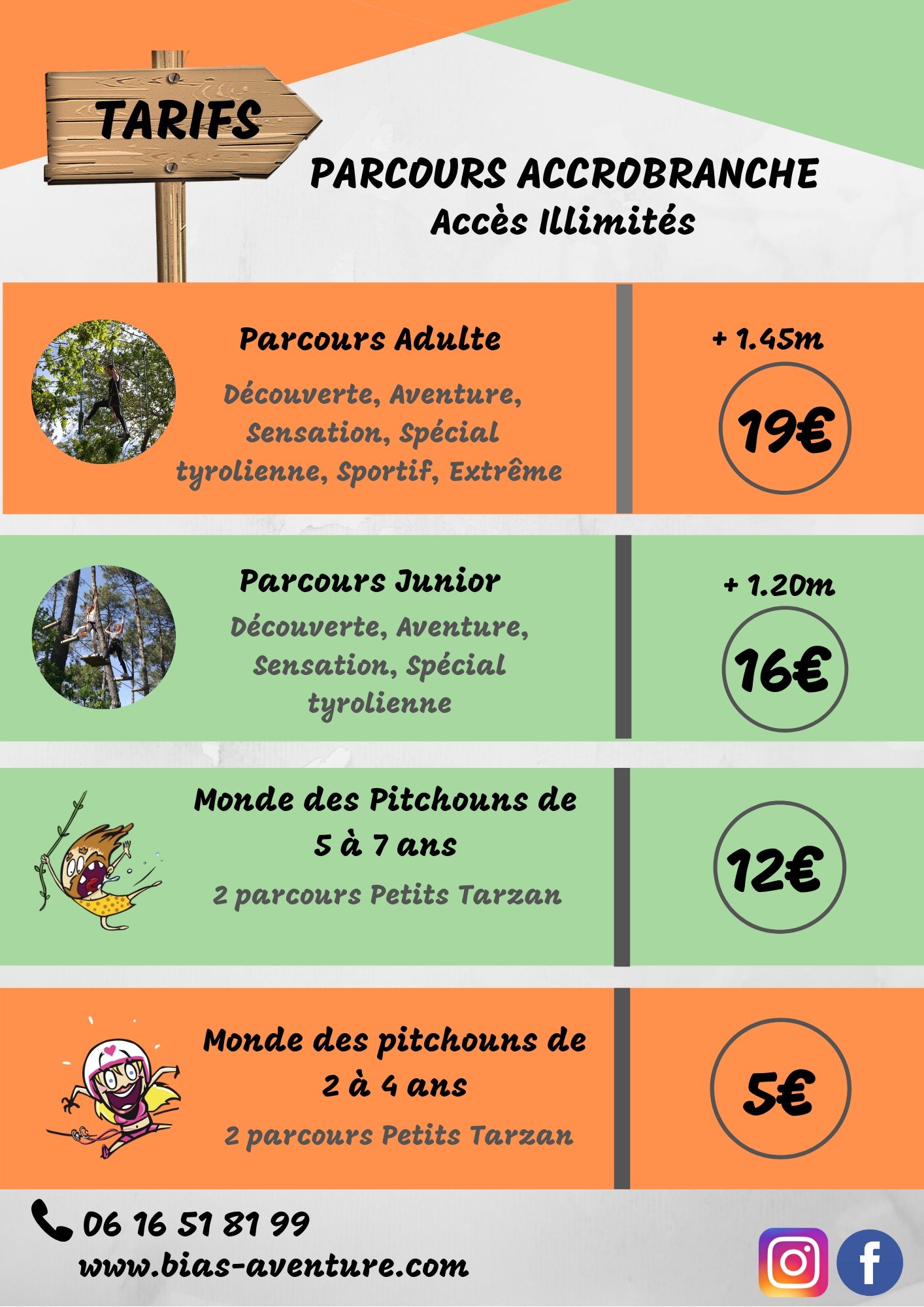 Horaires/Tarifs - "BIAS AVENTURE" Parc Acrobranche